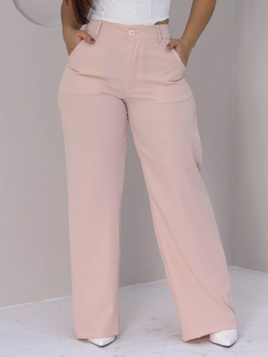 Calça Pantalona Bege de Alfaiataria Feminina com Caimento Elegante