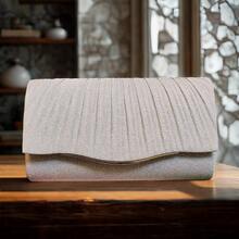 Bolso de mano con lentejuelas elegante - Correa de cadena dorada (uso cruzado/hombro), bordes con ribete metálico | Diseño fruncido, bolso de noche ligero para mujeres | 5 colores | Perfecto para bodas y bailes de graduación