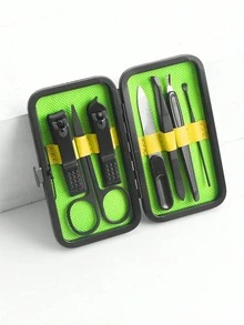 7 件绿色收纳盒美甲工具、不锈钢指甲刀、指甲剪、指甲锉套装 - 綠色 - 查看 7