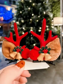 2个圣诞鹿角发夹，侧刘海发夹，森林仙子鹿发饰，发卡，发夹 - 彩色 - 查看 8
