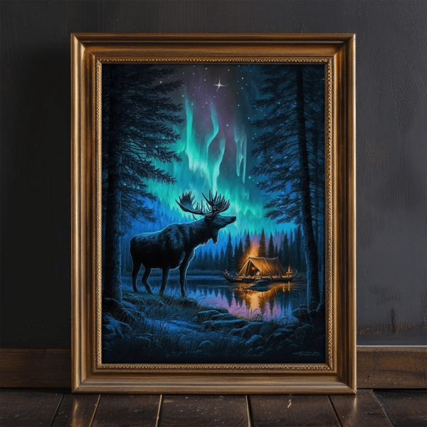 1pc Modern Wall Art Poster, Deer & Northern Lights Theme - Animal Canvas Painting - Wilderness Landscape, Nature Theme, Framed Or Unframed Option, Room Decor, Home Decor, College Dorm Apartment Decor, Hotel, Home, Living Room, Bedroom, Bathroom And Office Wall Decor Gift