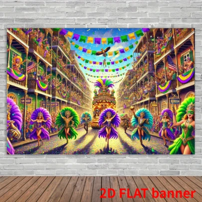 1 Piece Of 8x6 Feet Carnival Parade Polyester Background With A Vibrant Maldigaso Scene, Featuring Colorful Playboys And Festive Decorations, Suitable For Indoor Use
