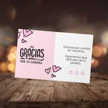 Tarjetas de agradecimiento por tu compra | Diseño moderno y elegante | Ideales para emprendedoras| Perfectas para incluir en pedidos y dar un toque profesional y personalizado a cada envío - Rosa - Ver 2