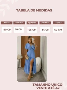 Women's V-Neck Midi Dress Longuette Slit Fashion Blogger - Màu xanh nhạt - Xem 4