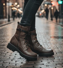 GLOBALWIN Women's Combat Boots Lace Up Boots For Women Ankle Booties For Women Low Heel Fall Boots Holiday Season - 棕色 - 查看 2