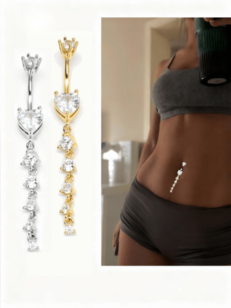 1pc Fashionable Casual Sexy Heart Shaped Cubic Zirconia Copper Belly Button Ring, Suitable For Men And Women, Belly Piercings, Belly Button Rings, Belly Rings, Birthday Party, Couples, Influencer Fashion, Nightclub Dates, Valentine's Day, Carnival, New Year Gift, Daily Wear