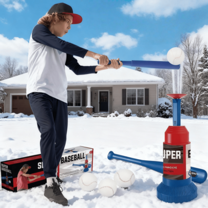 1 Bate de béisbol retráctil, 1 máquina de lanzamiento, 3 pelotas Juego de béisbol para niños, apto para entretenimiento familiar interior/exterior, juego educativo, regalo ideal para cumpleaños/Navidad