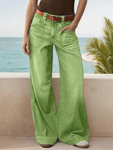 New Fashion Women Loose Straight Stretch Denim Jeans - Green - View 2