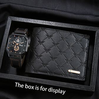 Men's Watch Set, Fashionable Alloy Wristwatch + Stylish Business Wallet, Suitable For Various Occasions, Surprise Gift For Boyfriend On Holidays