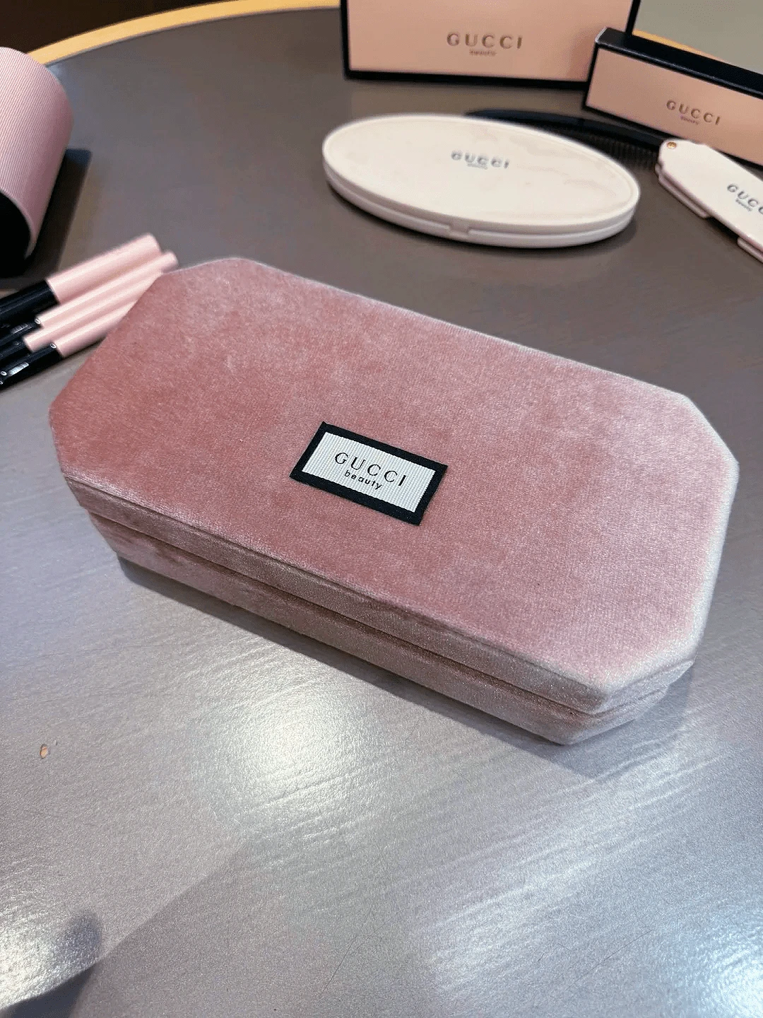 Gucci Champagne Pink Velvet Jewelry Box - Luxury Velvet Lined Organizer With Multiple Compartments 20.5x10.5x4.5cm, Large Capacity Storage Case For Rings, Necklaces, Earrings & Bracelets, Premium Gift For Women - Pink - View 1