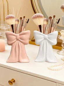 1PC Girly Bow - Shaped Flower Vase, These Elegant White & Pink Vases Are Perfect For Displaying Flowers On Dressing Tables, Living Rooms, Or Bedside Tables. Ideal For Adding A Sweet, Chic Touch To Feminine Home Decor.