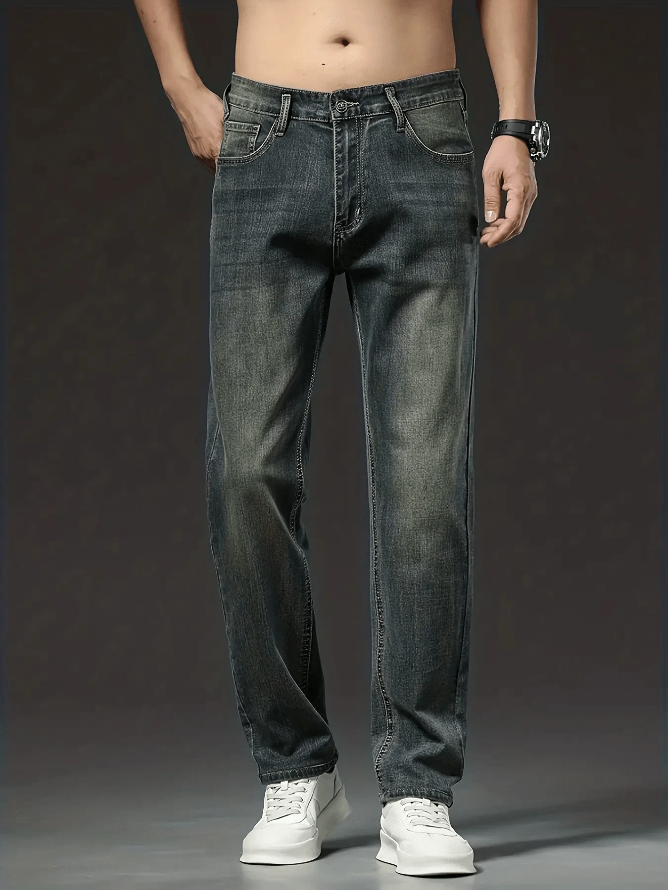 Men's Slim-Fit Jeans - Classic Vintage-Washed Style, Everyday Wear - L32 cổ điển - Xem 1