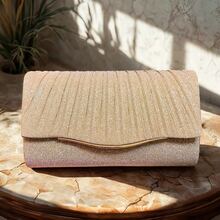 Bolso de mano con lentejuelas elegante - Correa de cadena dorada (uso cruzado/hombro), bordes con ribete metálico | Diseño fruncido, bolso de noche ligero para mujeres | 5 colores | Perfecto para bodas y bailes de graduación