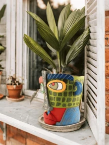 1pc Abstract Head Flower Pot, Unique Indoor Plant Pot, Funny Face Flower Pot, Colorful Flower Pots For Outdoor Garden Decoration, Home Art Decor - Multicolor - View 5
