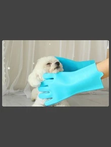 Heat Resistant Silicone Pet Grooming Gloves - High Density Nub Design, Extended Five Fingers, Suitable For Bathing And Massaging Cats And Dogs Heat Resistant Extended Pet Bathing Gloves - Textured Latex Rubber Gloves, Suitable For Bathing Dogs, Washing Dishes And Household Cleaning, Non-Slip And Durable - Baby Blue - View 6