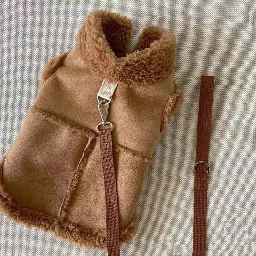 1 pieza Chaleco/Chaqueta de arnés de peluche lindo para mascotas para otoño/invierno (no incluye correa), ropa para perro/gato para Teddy, Poodle, talla grande gruesa para usar en otoño/invierno - Multicolor - Ver 1