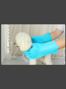 Heat Resistant Silicone Pet Grooming Gloves - High Density Nub Design, Extended Five Fingers, Suitable For Bathing And Massaging Cats And Dogs Heat Resistant Extended Pet Bathing Gloves - Textured Latex Rubber Gloves, Suitable For Bathing Dogs, Washing Dishes And Household Cleaning, Non-Slip And Durable - Baby Blue - View 4
