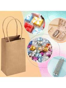 10pcs Brown Kraft Paper Bags With Handles - 100% Takeout Bags, Suitable For Business, Retail, Grocery, Specialty Goods, Parcels, Packaging And Home Kitchen - Multicolor - View 2