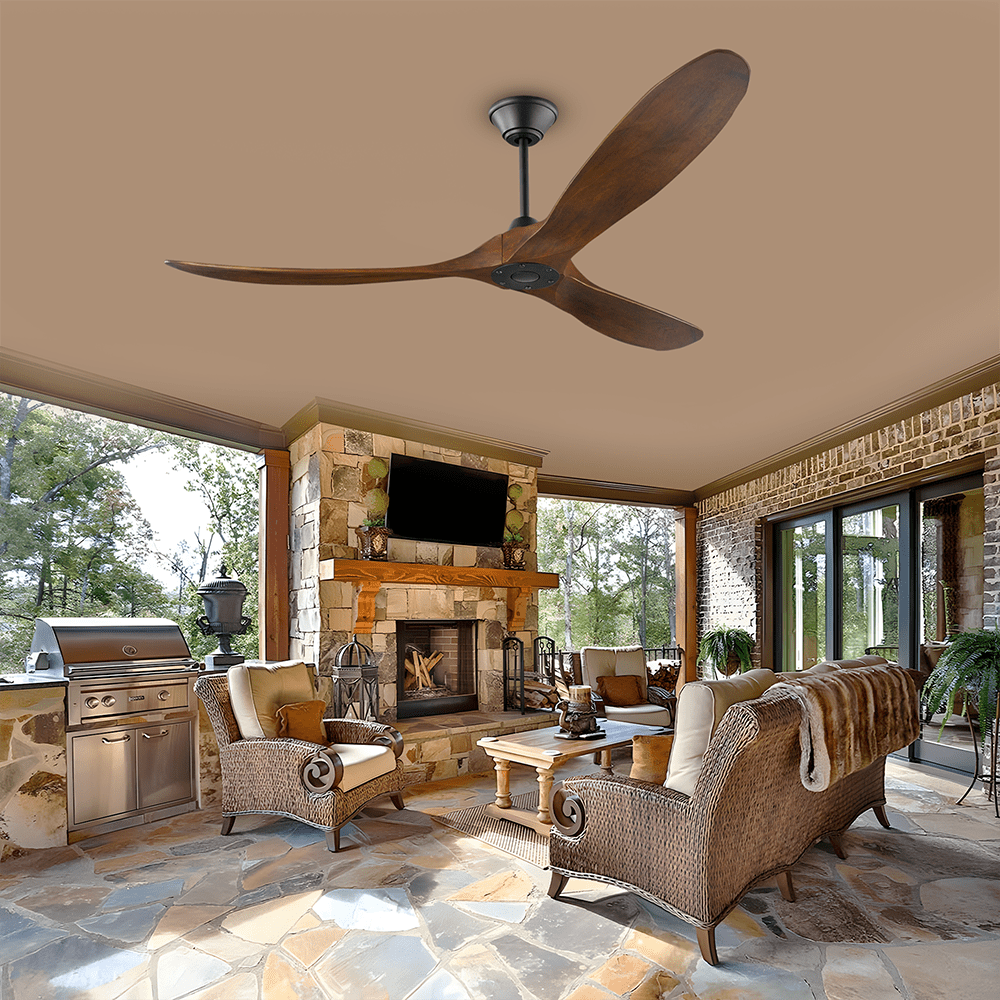 Ventilador de techo de 52''/60''/70'' de nogal con aspas de madera maciza, ventilador de techo con control remoto, motor DC reversible de 6 velocidades, eficiente energéticamente, para dormitorio, sala de estar, patio