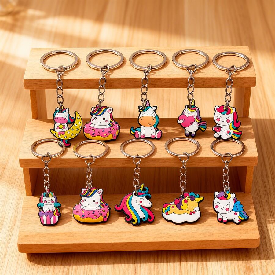 10Pcs/Set Of PVC Unicorn Keychains, Cute Cartoon Keychains, Party Gifts, Gift Bags, Fillers, Birthday Party Supplies