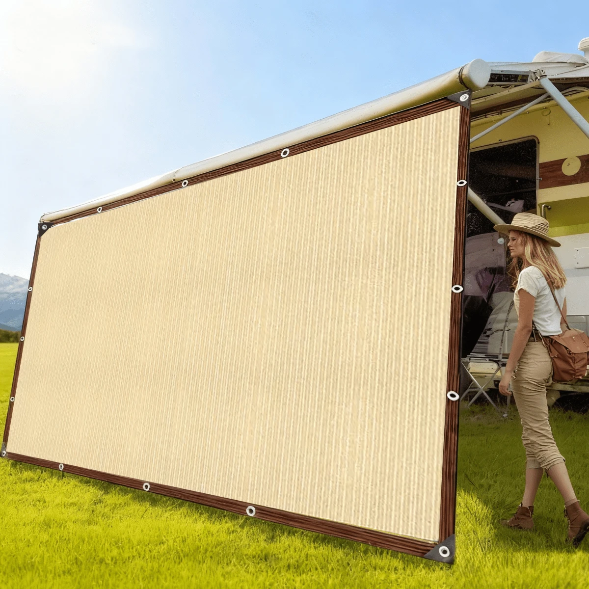 Red de sombra de toldo de autocaravana de alta densidad y actualizada, con opciones de multicolor, protección UV, toldo duradero adecuado para viajes en autocaravana, picnic y piscina - Multicolor - Ver 1