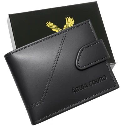 Carteira Masculino Águia Couro Com Fecho 100% Couro Legítimo Preto Com Porta CNH e Porta Moedas