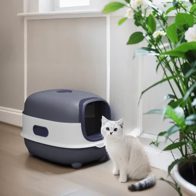 一套全封闭翻盖式猫砂盆，防臭防猫砂飞溅，大号，适合体重不超过14磅的中大型猫咪