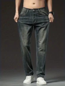 Men's Slim-Fit Jeans - Classic Vintage-Washed Style, Everyday Wear - L32 cổ điển - Xem 5