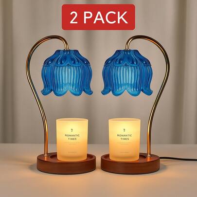 2-PACK Blue Flower Candle Warmer Lamp With Timer | Dimmable Glass Jar Wax Melter | Adjustable Aromatic Candle Warmer For Home Decor | Christmas Gifts For Women, Mom, Friends | Birthday, Housewarming & Vintage Style Essentials