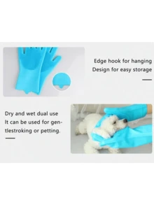 Heat Resistant Silicone Pet Grooming Gloves - High Density Nub Design, Extended Five Fingers, Suitable For Bathing And Massaging Cats And Dogs Heat Resistant Extended Pet Bathing Gloves - Textured Latex Rubber Gloves, Suitable For Bathing Dogs, Washing Dishes And Household Cleaning, Non-Slip And Durable - Baby Blue - View 3