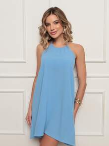 Duna Fresh Summer Halter Short Dress - Baby Blue - View 1