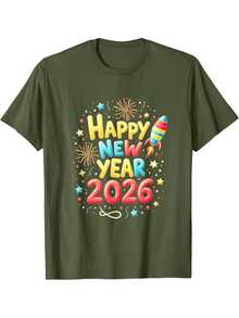 Camiseta de fiesta de Nochevieja para hombres 2026 - Diseño de fuegos artificiales y confeti de Feliz Año Nuevo con número 2026 - Camiseta casual de cuello redondo y manga corta en rojo y multicolor para celebraciones de Año Nuevo y atuendo casual - Ropa festiva para hombres adultos - Blanco - Ver 11