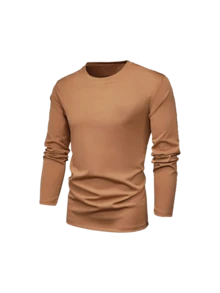 3 piezas Camisetas de manga larga de cuello redondo de unicolor para hombre, capas base versátiles para uso diario en primavera/otoño - Multicolor - Ver 4