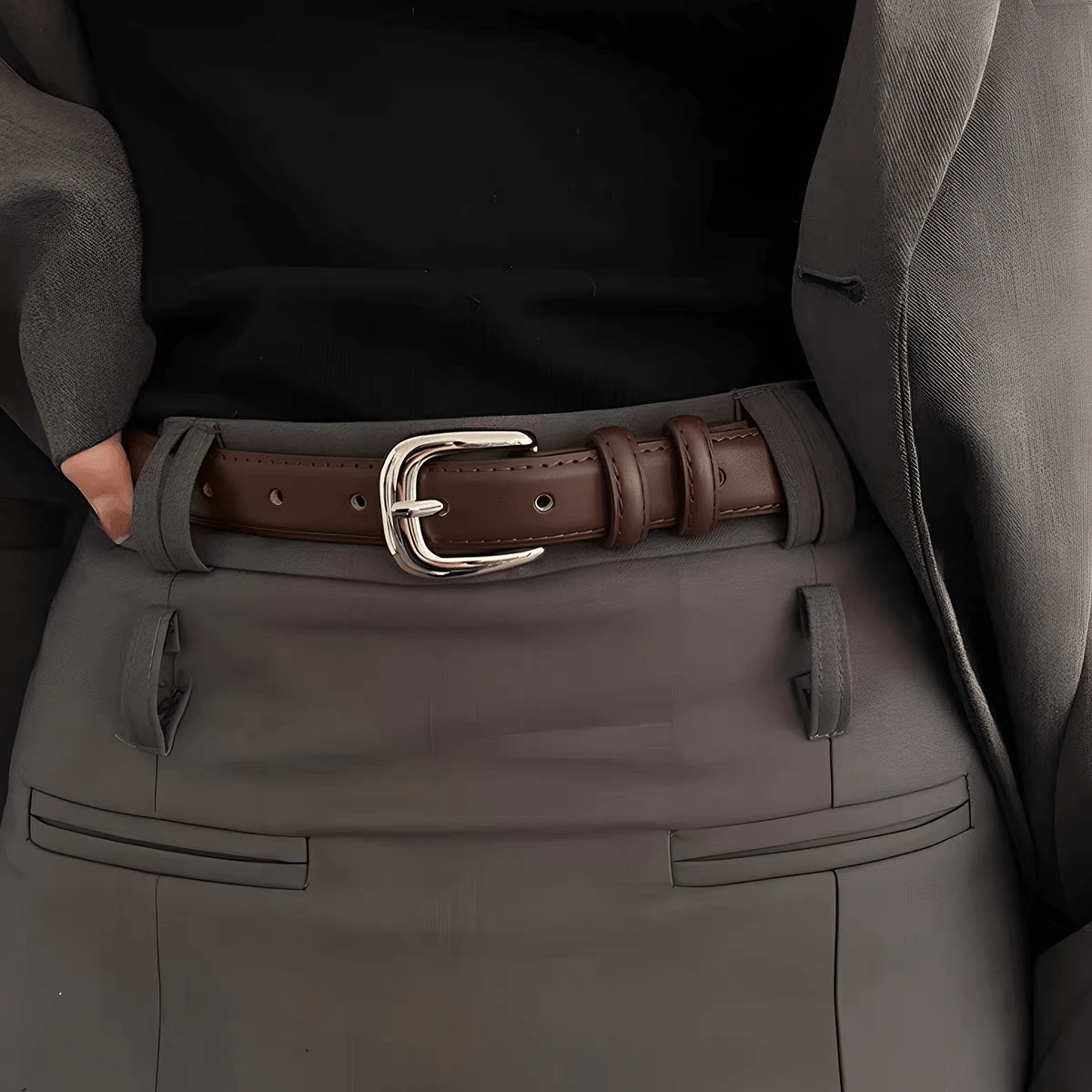 Solid Color Women's Casual Belt, Slim Design, Simple And Fashionable, Suitable For Jeans, Pants, Skirts, Etc., Summer, Autumn, School, Festivals  Plain    Casual    Polyurethane(PU)    Buckle - Cà phê - Xem 1