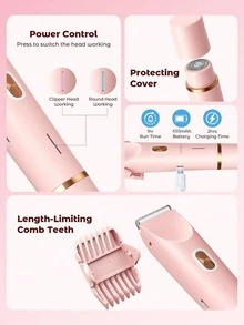 2-In-1 Electric Shaver, Wireless Bikini Trimmer For Women, Detachable Heads, Soft Touch, Wet & Dry Waterproof Design, USB Rechargeable, Portable, Suitable For Bikini Line, Underarms, Legs & Body Hair Removal, Travel Essential, Facial Hair Remover, Sensitive Area Razor - Multicolor - View 10