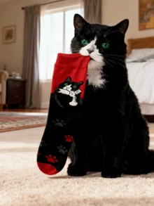 半双装男士袜子，印有可爱的绿眼黑猫图案，男女通用，适合运动，四季皆宜，欧美尺码，舒适透气，经久耐穿，色彩鲜艳，是日常穿着的理想之选，采用优质面料，吸汗透气。