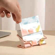 1pc Premium Metal Business Card Holder, Desktop Display Stand, Phone Holder, Office Desk Accessory, Minimalist Design, Transparent, Suitable For Office And Home Organization, Business Card Holder, Cute Metal Card Storage Box, Unisex Office Desk Accessory - Multicolor - View 4