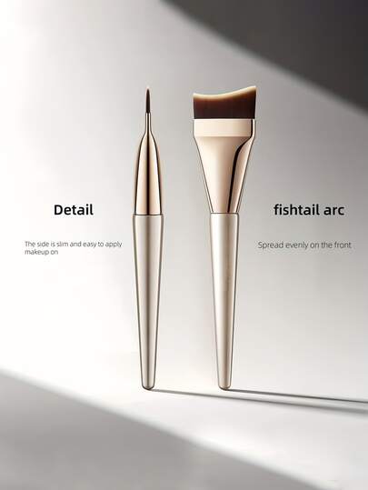 1pc Fish Tail Shaped Makeup Foundation Brush, Flat Angled Crescent Concealer Brush, Ultra-Thin No Powder Liquid Foundation Brush Suitable For Beginners, High Density Bristles And Ultra-Thin Edge For Flawless Application