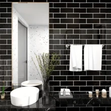 1卷自粘防水黑白格子乙烯基壁纸，带有简单的网格图案，可撕贴，耐油，易于清洁的PVC墙贴，适用于装饰客厅、厨房、卧室、家庭办公室和宿舍的家具。 - 黑色 - 查看 7