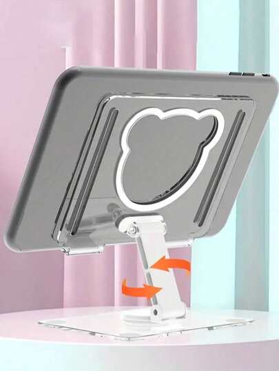 新款透明平板支架，多功能支架，360°旋转可折叠支撑，休闲支架，稳固底座平板支架，多角度可调可折叠手机支架，便携式可调节高度手机/阅读支架，金属便携式显示器支架