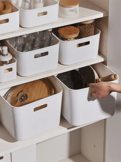 3/5/10pcs White Storage Boxes, Desktop Organizer Boxes, Household Cosmetic Storage Boxes, Bathroom Kitchen Dorm Sundries Snack Storage Boxes, Kitchen Fridge Food Storage Boxes, Classroom Pen Holder Boxes