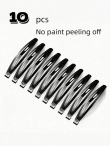 10pcs Thick Matte Black Pea Clip Barrettes Hair Clips, Curved Bangs Hair Clips Claw Clips, School Stuff