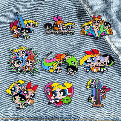 Warner Bros 9 Pcs Classic Cartoon Anime Brooch Brave The Powerpuff Girls Enamel Pin Backpack Clothing Jewelry Metal Badge Accessories Festival Gift