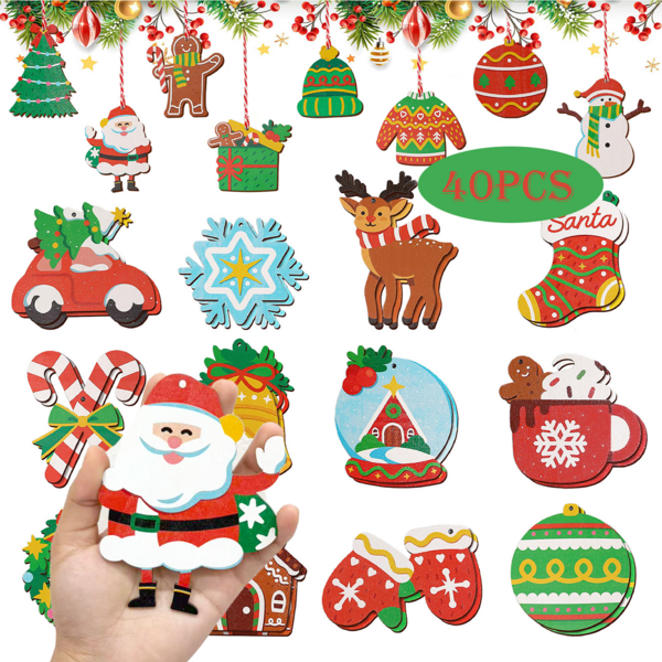 YESTARY 40pcs Christmas Party Ornaments, Holiday Decorations For Home Mantel Window Table Centerpiece, Christmas Tree Decorations, Xmas Party Decor