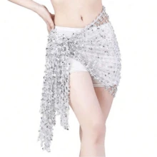 女士镂空肚皮舞臀巾 女士肚皮舞流苏臀裙 服装配饰 亮片短裙 - 彩色 - 查看 13