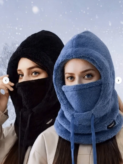 1pc Winter Ear & Neck Warmer Hat With Thermal Lined, Ski Face Mask, Polyester Knitted Full Head & Neck