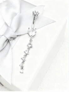 1pc Fashionable Casual Sexy Heart Shaped Cubic Zirconia Copper Belly Button Ring, Suitable For Men And Women, Belly Piercings, Belly Button Rings, Belly Rings, Birthday Party, Couples, Influencer Fashion, Nightclub Dates, Valentine's Day, Carnival, New Year Gift, Daily Wear - Yellow Gold - View 3