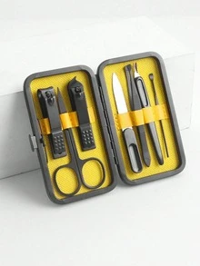 7件黄色美甲工具套装，不锈钢指甲钳，指甲剪，指甲锉，指甲护理美容套装 - 黃色 - 查看 7