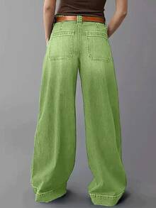 New Fashion Women Loose Straight Stretch Denim Jeans - Green - View 5