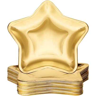 Platos de papel desechables con forma de estrella gruesa, platos de vajilla pentagramas para decoración de graduación, Día de la Independencia, boda, cumpleaños, baby shower de 7 pulgadas